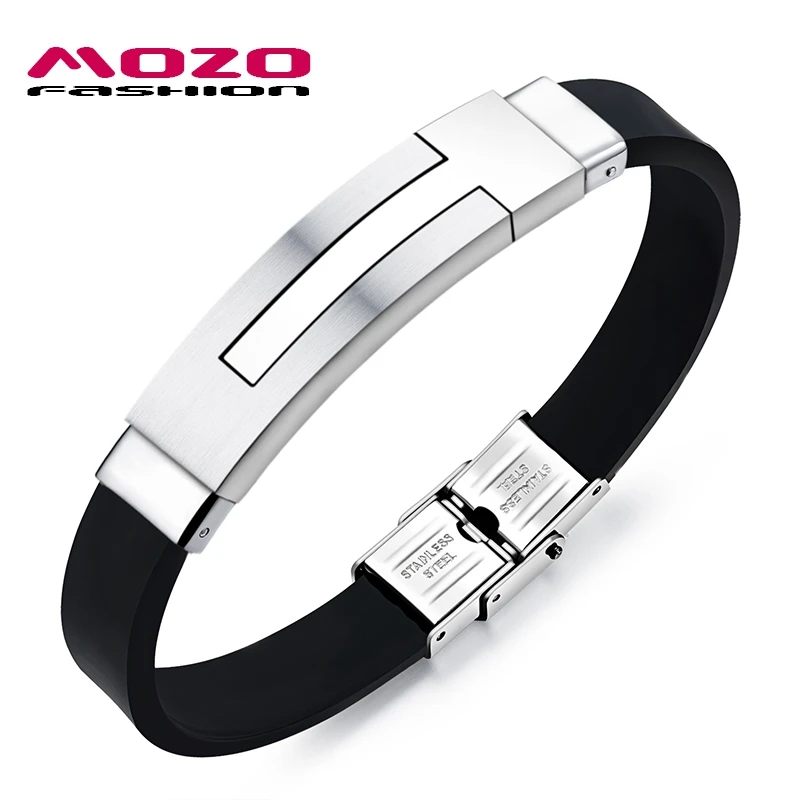 

MOZO FASHION Newest Men Bracelet Geometric Shapes Stainless Steel Silicone Bracelets Rubber Wristband Trendy Mens Jewelry GS1019