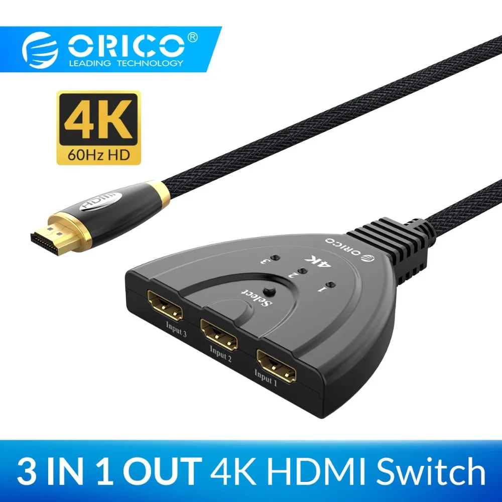 ORICO 3 порта Переходник HDMI разветвитель Кабель 4K60Hz 30Hz HDMI2.0 1,4 переключатель 3 в 1 выход порт HDMI кабель для ноутбука Xbox tv PS3 PS4