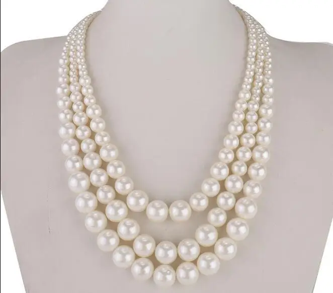 Ожерелье женское круглое из жемчуга 3 ряда 6 12 мм 18 дюймов 45 см|pearl necklace|women jewelryshell
