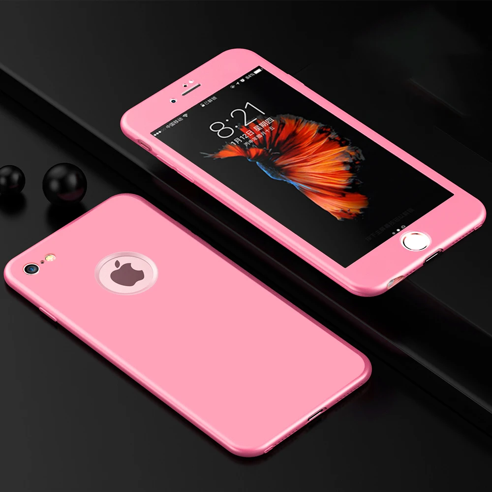 360 градусов Полная защита чехол для iPhone XS Max XR X чехол силиконовый мягкий тонкий из ТПУ задняя крышка для iPhone X 6 6s 8 7 Plus 5 5S SE - Цвет: Розовый