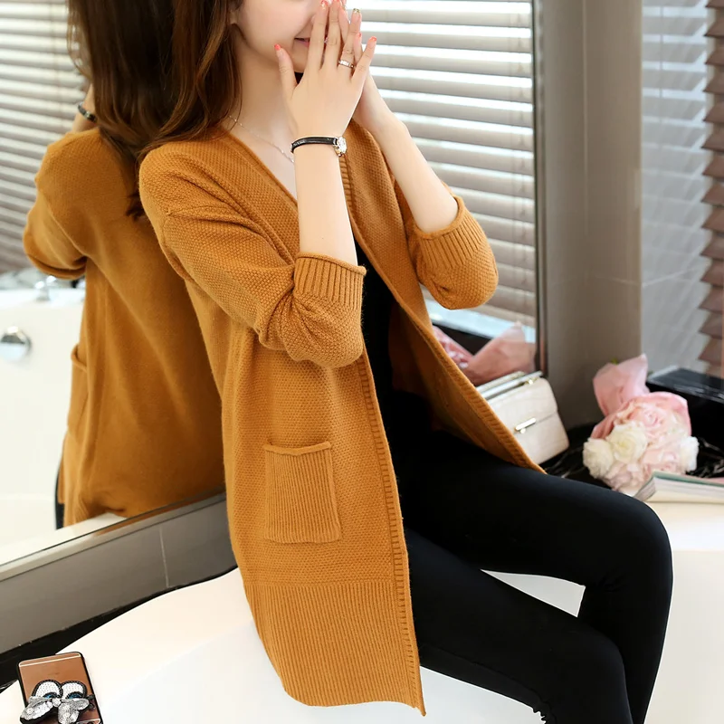 Neploe длинные Трикотажный кардиган 2020 Демисезонный новые женские Узкие однотонные