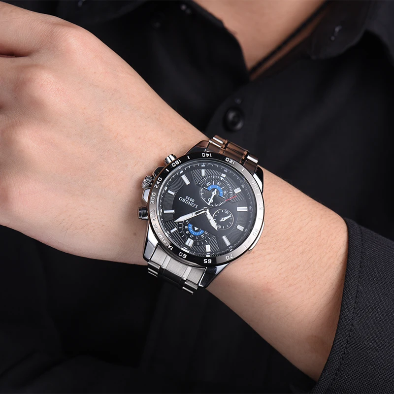 Часы наручные Longbo Мужские кварцевые спортивные с браслетом из нержавеющей стали