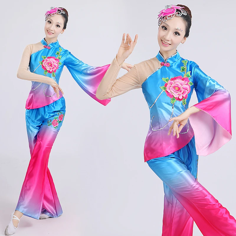 

2017 Real New Hmong Clothes Chinese Classical Dance Costumes Yangko Splicing Peony National Drum Stage Performance Clothes