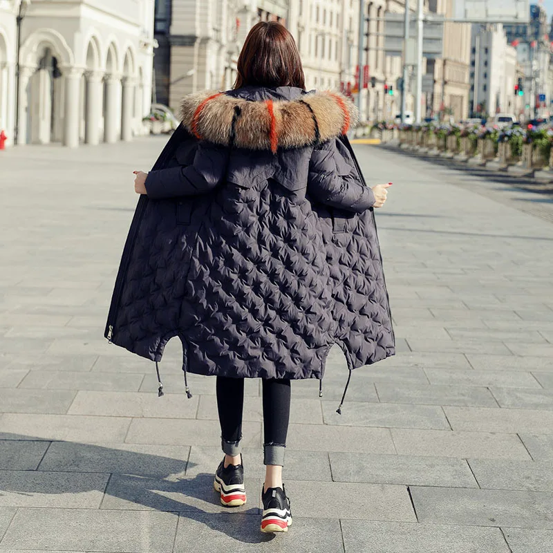 Зои салдана 2018 для женщин зимние куртки на утином пуху реального енота Мех