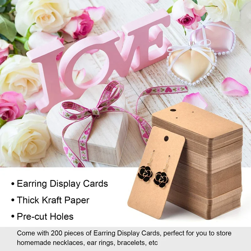 

100Pcs 5 x 9Cm Kraft Paper Blank Jewelry Display Card Cardboard Earring Package Hang Tag Card Brown