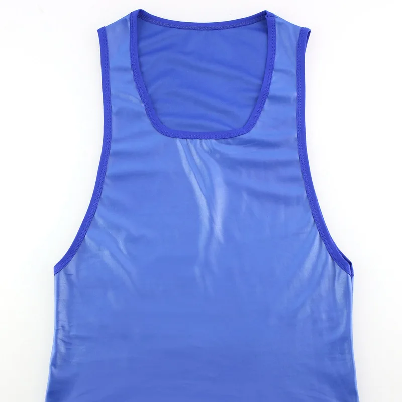 Майка мужская облегающая искусственная кожа пикантный обтягивающий Топ для