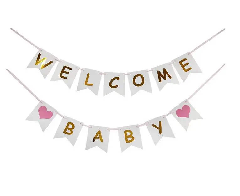 Добро пожаловать BABY Shower флажки баннер гирлянда цвет розовый синий для маленьких