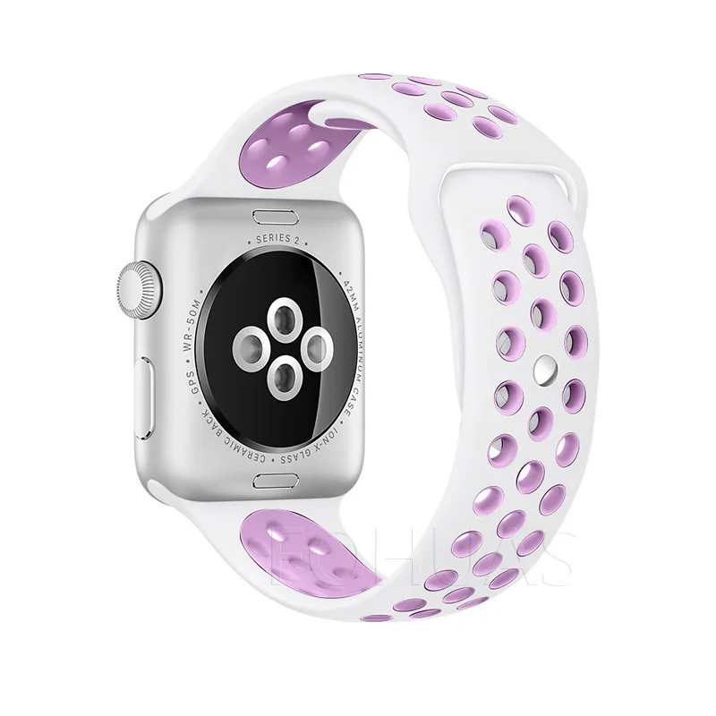 Силиконовый спортивный ремешок, цветной ремешок для Apple Watch, 44 мм, 42 мм, 40 мм, 38 мм, черный/Вольт браслет iwatch, серия 5, 4, 3, Ремешки для наручных часов - Цвет ремешка: White Purple