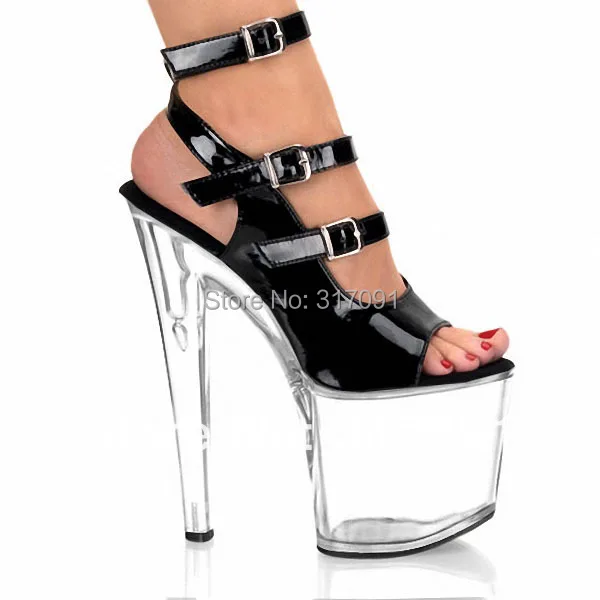 black heels with clear toe strap