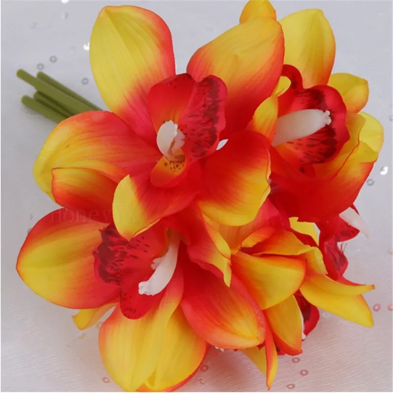 Настоящая сенсорная печать Cymbidium 6 головок искусственный цветок латекс ручная