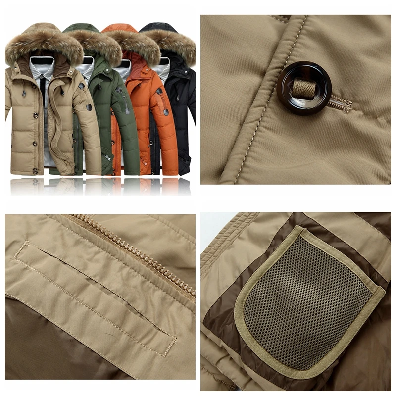 

Dropshipping Mens Winter Down Jacket With Fur Hood Thick Warm Down Parka Coat Wholesale Fashion hooded Down Coat Casual Business