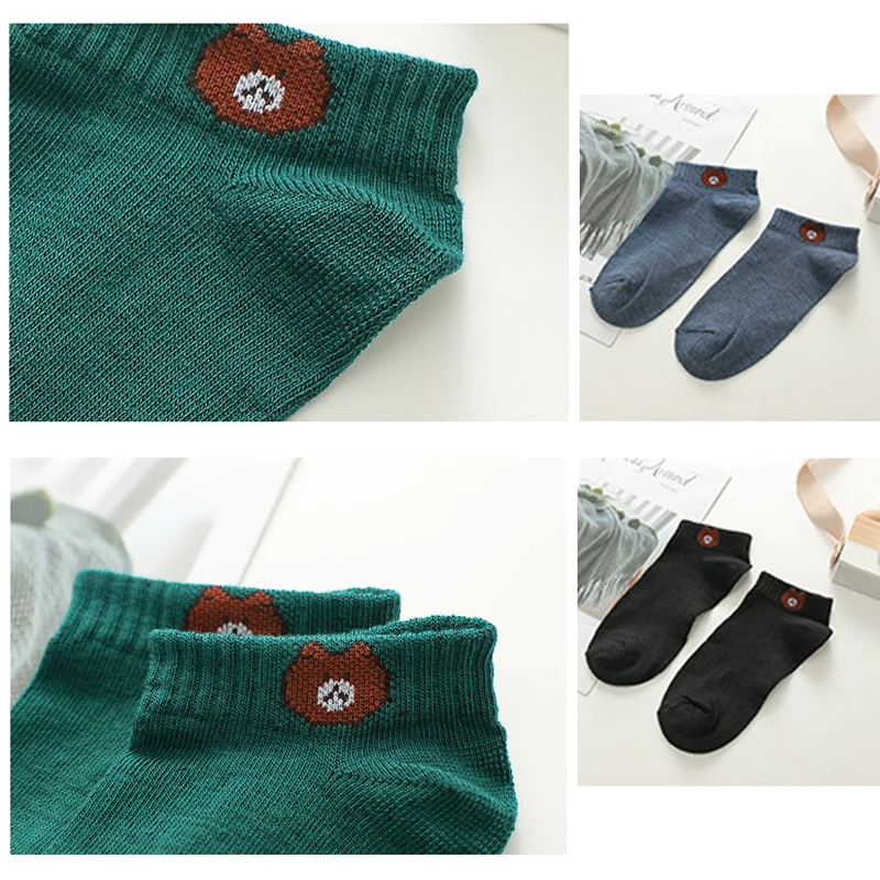 Women's Solid Color Boat Socks Bear Short Paragraph Sports Sweat-Absorbent Cotton Low To Help College Wind Cute | Женская одежда