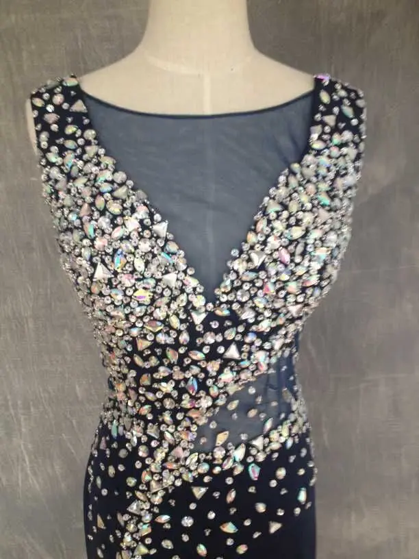 2015 vestido de formatura темно синий пикантный Разделение бисерное платье для выпускного