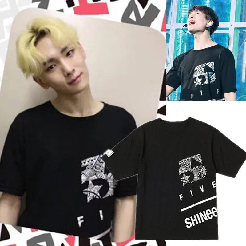 Kpop Shinee FIVE Concert Taemin MinHo Album футболки Повседневная одежда KPOP футболка Корейская
