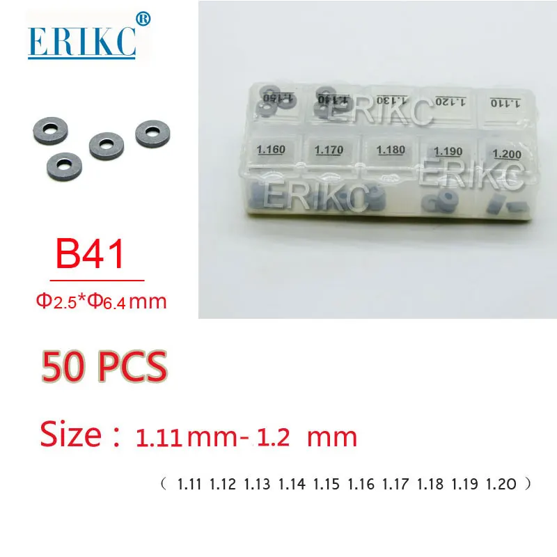 

ERIKC B41 Common Rail Injector Adjustment Shims 50 Pcs Valve Adjustment Gaskets Size: 1.11-1.2mm