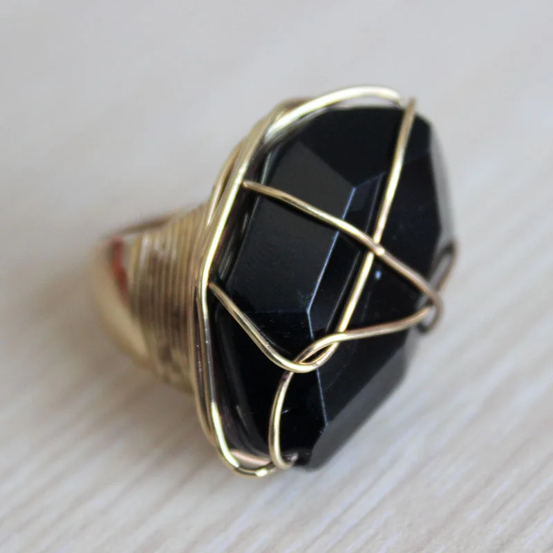 Модное массивное Стильное кольцо большое черное с камнем обмоточные кольца