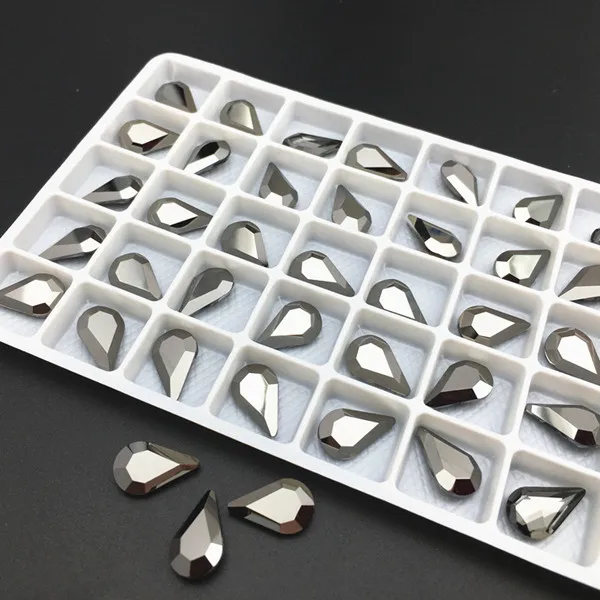 jet hematite Glass Crystal Pear 5*8mm 6*10mm 8*13mm nice colors Waterdrop water drop teardrop shape Glue on rhinestone beads nailart diy trim - Цвет: jet hematite
