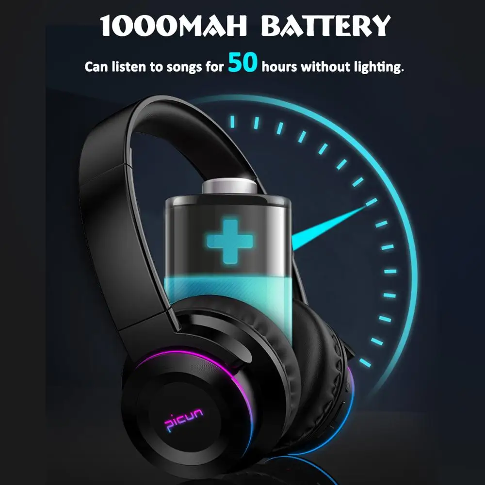 Новый Picun B9 Беспроводной Bluetooth наушники гарнитура со светодиодной вставкой на