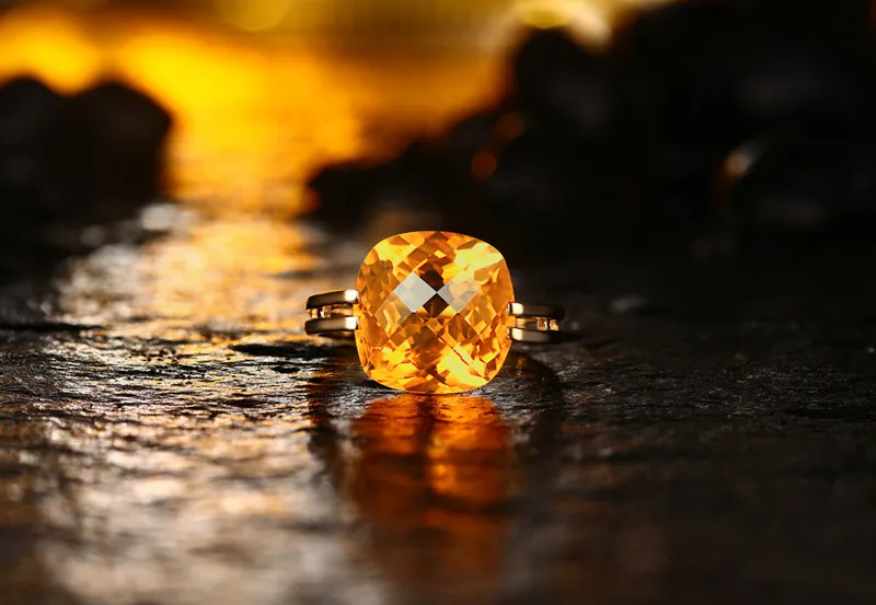 Caimao ювелирные изделия 7.51ct натуральный квадратный Подушка цитрин 14 к кольцо из желтого золота