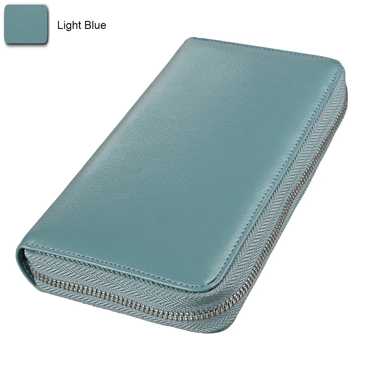Light blue Женский Длинный клатч из натуральной кожи RFID сумочки для девочек Тонкий кошелек женский кошелек Кошельки Карманный с отделениями для карт держатель дорожный кошелек - Color: Light blue