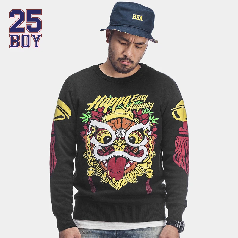 Креативные мужские свитера с длинными рукавами повседневная осенне зимняя
