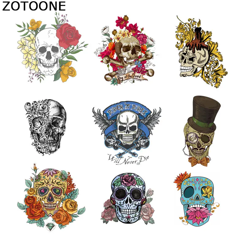 ZOTOONE полоски для одежды в стиле панк с изображением черепа переноса утюгом