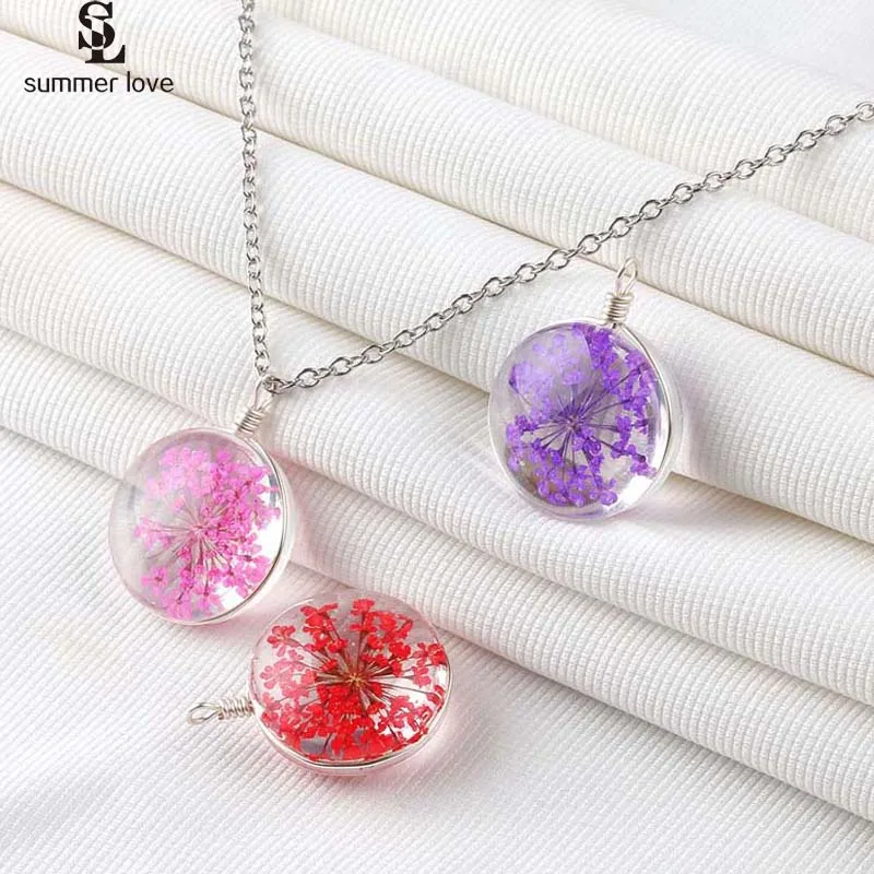 Ожерелье с подвеской в виде сухих цветов 7 зеленые розовые синие женское ожерелье