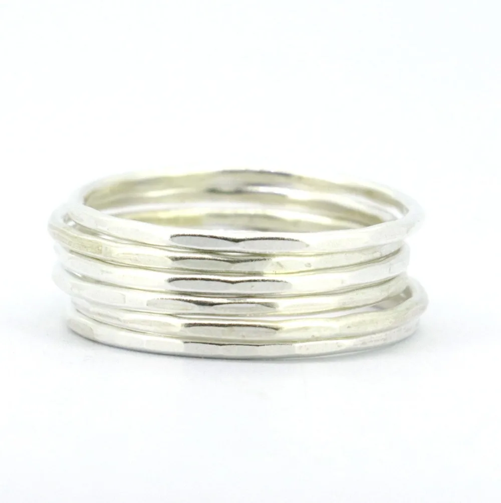 Wellmade Твердые 925 пробы Серебряные 6 комплектов в 1 мм коврик отделка колец|stacking