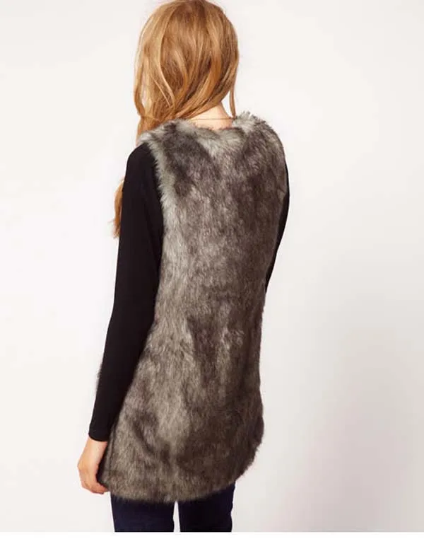 Женский зимний жилет из искусственного лисьего меха модный длинный без рукавов