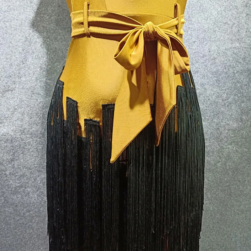 Платье для латиноамериканских соревнований желтое платье с бахромой