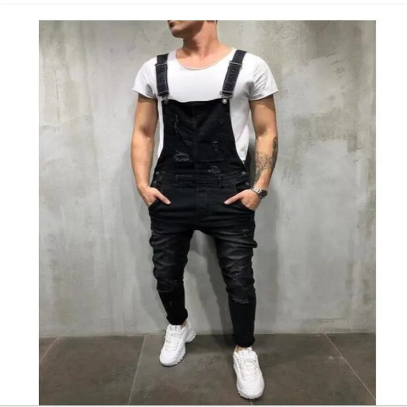 2019New Весенняя мода Для мужчин ползунки рваные джинсы Street Distressed Denim Комбинезон для
