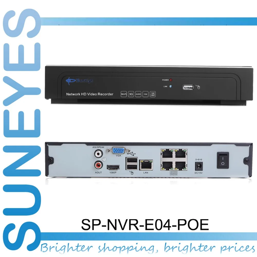 SunEyes SP-NVR-EH04/EH08-POE P2P 4ch/8ch POE сеть NVR HD видео Регистраторы 720 P/1080 P ONVIF 1080 HDMI Выход 1U |