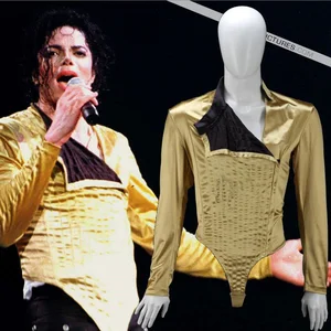 hot mj michael jackson classic bad dangerous jam golden body suit costume jacket pants for performance collection 1990s free global shipping