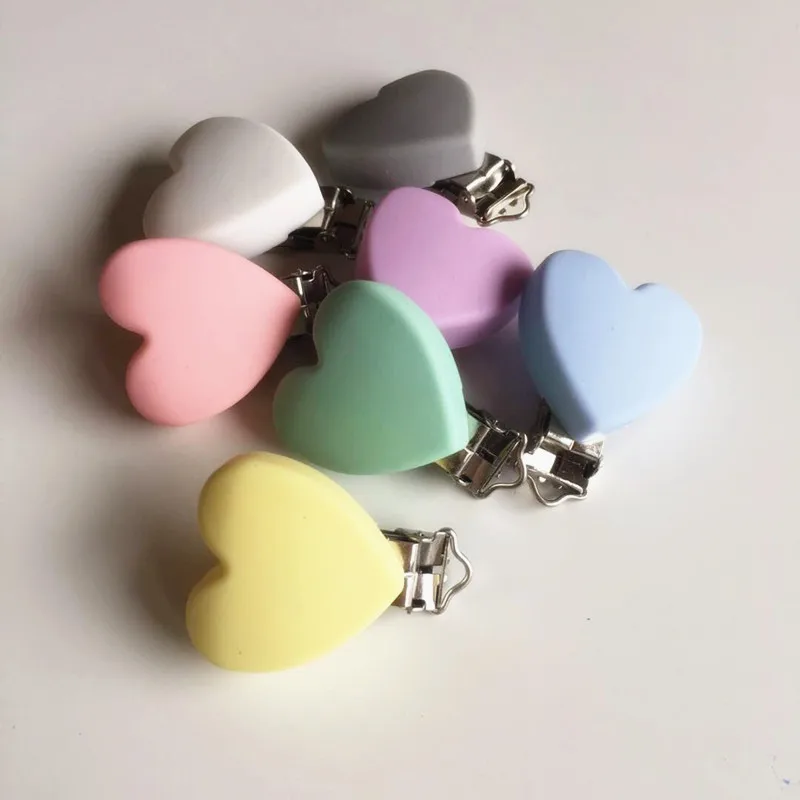 Chenkai 10pcs Silicone Heart Clips DIY Baby Teether Pacifier Dummy Montessori Sensory Jewelry Teething Holder Chain Toy Clips