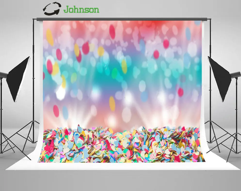 

Colorful Polka Dot Carnival Bokeh backdrop polyester or Vinyl cloth High quality Computer print party Background