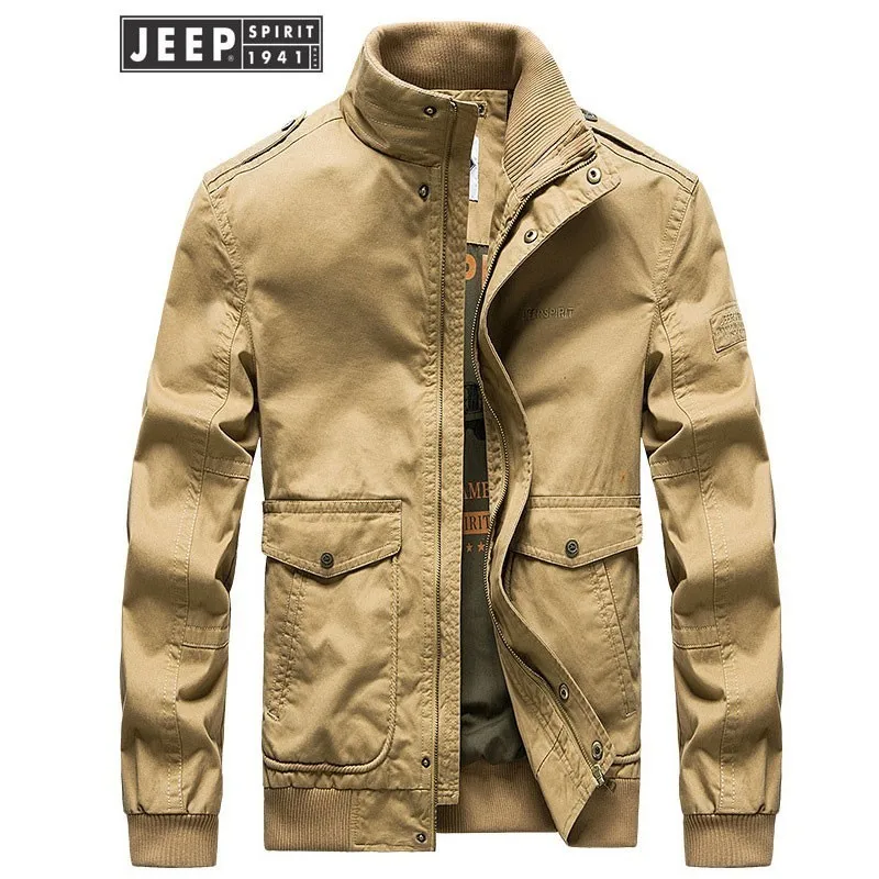 JEEP SPIRIT Новая Осенняя Рабочая куртка, пальто, мужская хлопковая одежда со стоячим воротником, деловые куртки с длинными рукавами в стиле милитари - Цвет: khaki asia size