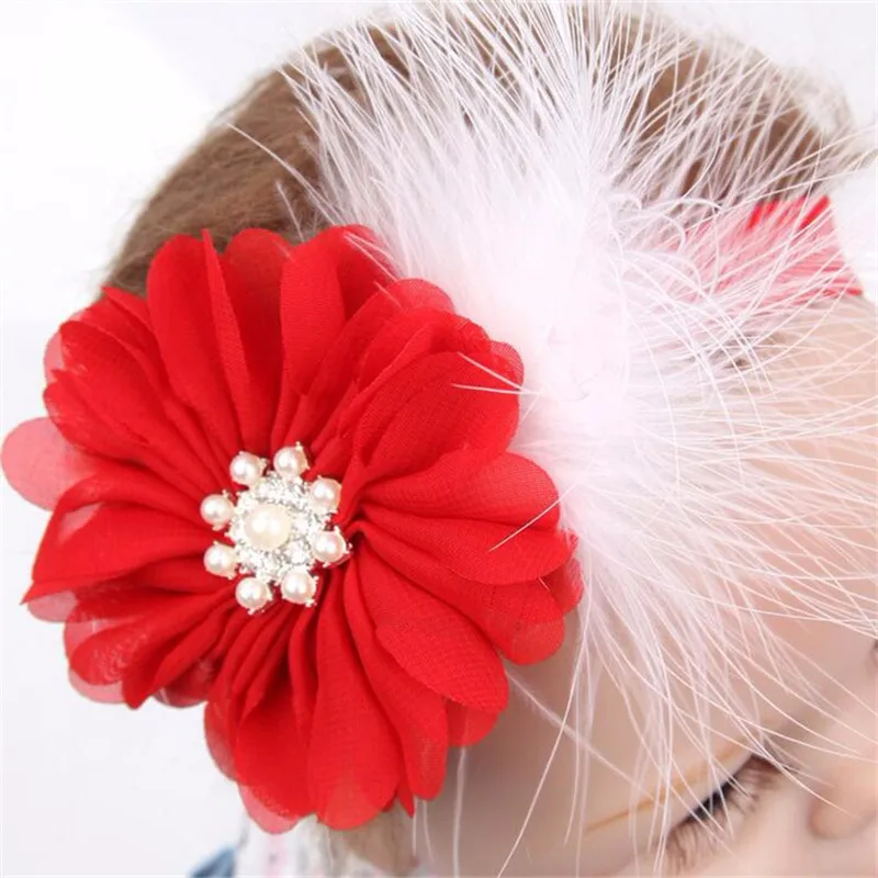 Детская Рождественская повязка на голову с перьями бантом снегом цветком для