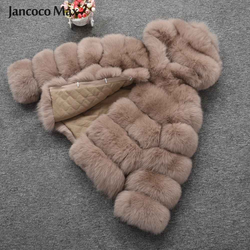 Jancoco Max Женские пальто с натуральным лисьим мехом и капюшоном модный стиль Меховая куртка высокого качества Зимняя теплая S7254