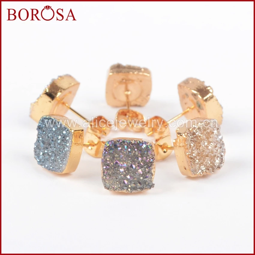 5 пар женские серьги гвоздики с натуральным титановым камнем|earring gem|druzy stud earringsstud
