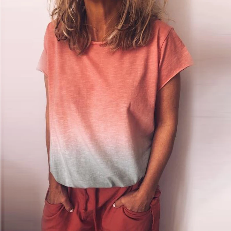 Viensta, 29 цветов, модная, градиентная, цветная, с принтом, блузка, рубашка, для женщин, плюс размер, Круглый ворот, летние топы, новинка, короткий рукав, Boho Blusas, 5XL