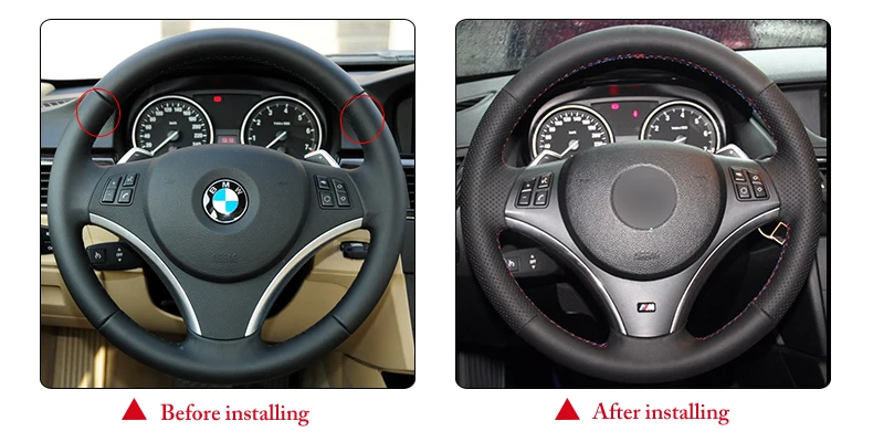 

Hand sewing custom Black Leather Car Steering Wheel Cover for BMW E90 325i 330i 335i E87 120i 130i 120d