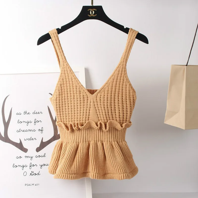 Женская короткая юбка с воланом облегающий трикотажный топ подтяжками