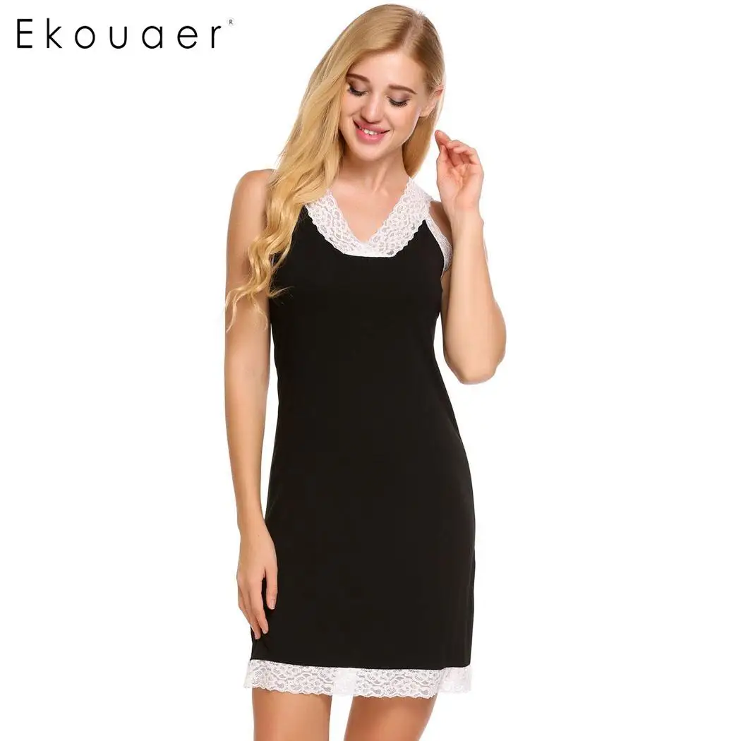 Ekouaer женская сексуальная ночная рубашка без рукавов однотонная с v-образным