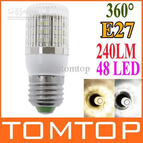 360 Beam Angle E27 48 SMD LED Corn Light Bulb Lamp with cover good quality led spot light 220V H8995 | - Цена: 3840.35