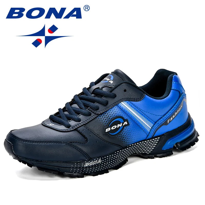 Deep blue royal blue BONA новые классические дизайнерские Стиль Для мужчин кроссовки на шнуровке; спортивная обувь для уличных прогулок прочная, долговечная подошва бег Удобные Спортивная обувь - Цвет: Deep blue royal blue