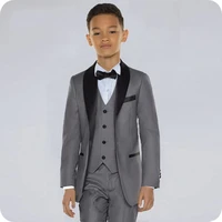 custom made grey boy wedding suits black shawl lapel slim fit kids blazer boy costume marriage child suits 3piece jacket pants