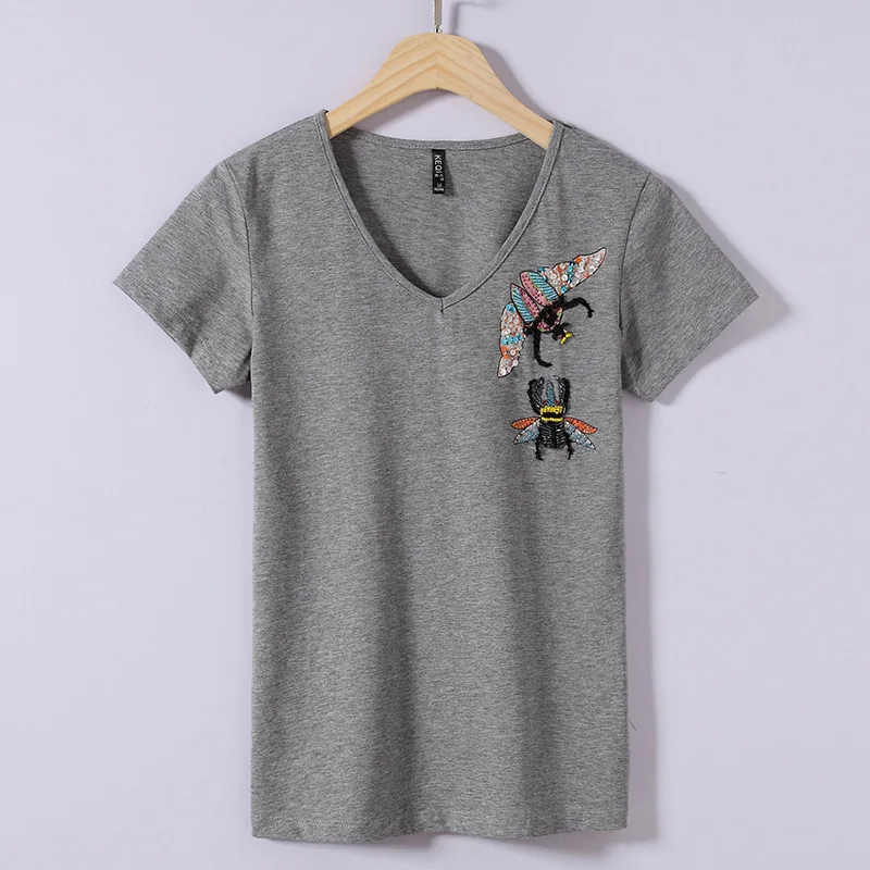 

Summer Women's Clothing Short Sleeve T-shirt 2021 Vintage Diamond Sequins Butterfly Women Tee Shirt Oversized T-shirt Top