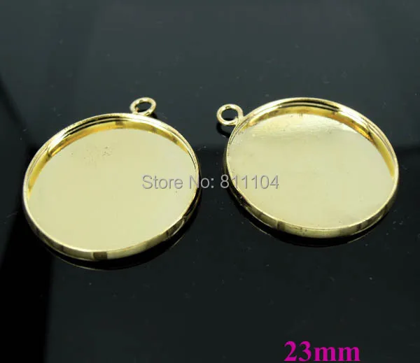 

23mm New Gold tone Plated Blank Bases Circle Round Bezel w/ a loop Cabochon Settings Pendant Blank Findings Bulk Wholesale