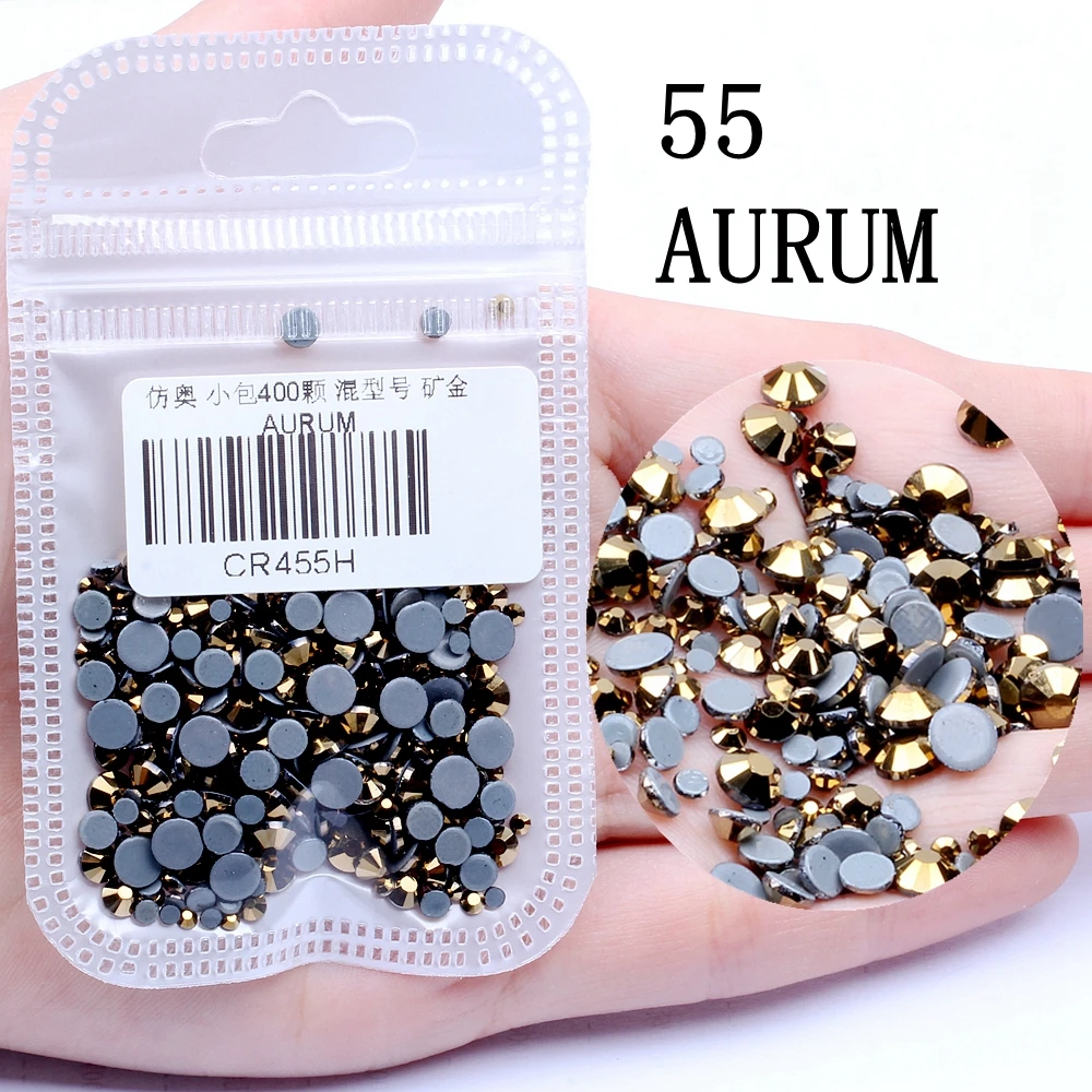 AURUM 400 шт Стразы для дизайна ногтей, много цветов, разные размеры, сделай сам, камень с плоской задней стороной, стразы для украшения ногтей - Цвет: AURUM