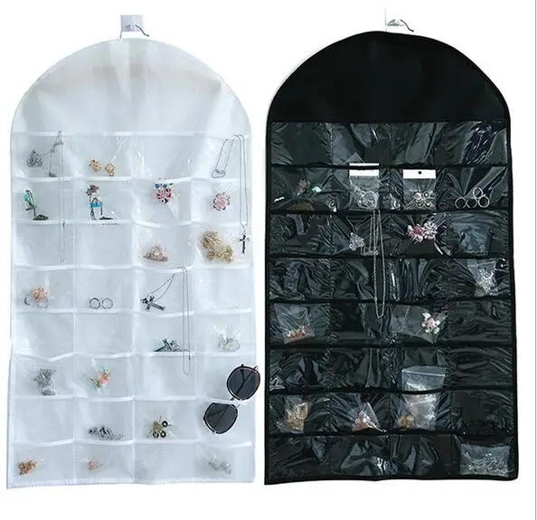 32 Pockets Jewelry Hanging Organizer Earrings Necklace Jewelry Display Holder Dual Sided Jewellery Storage Bag Display Pouch